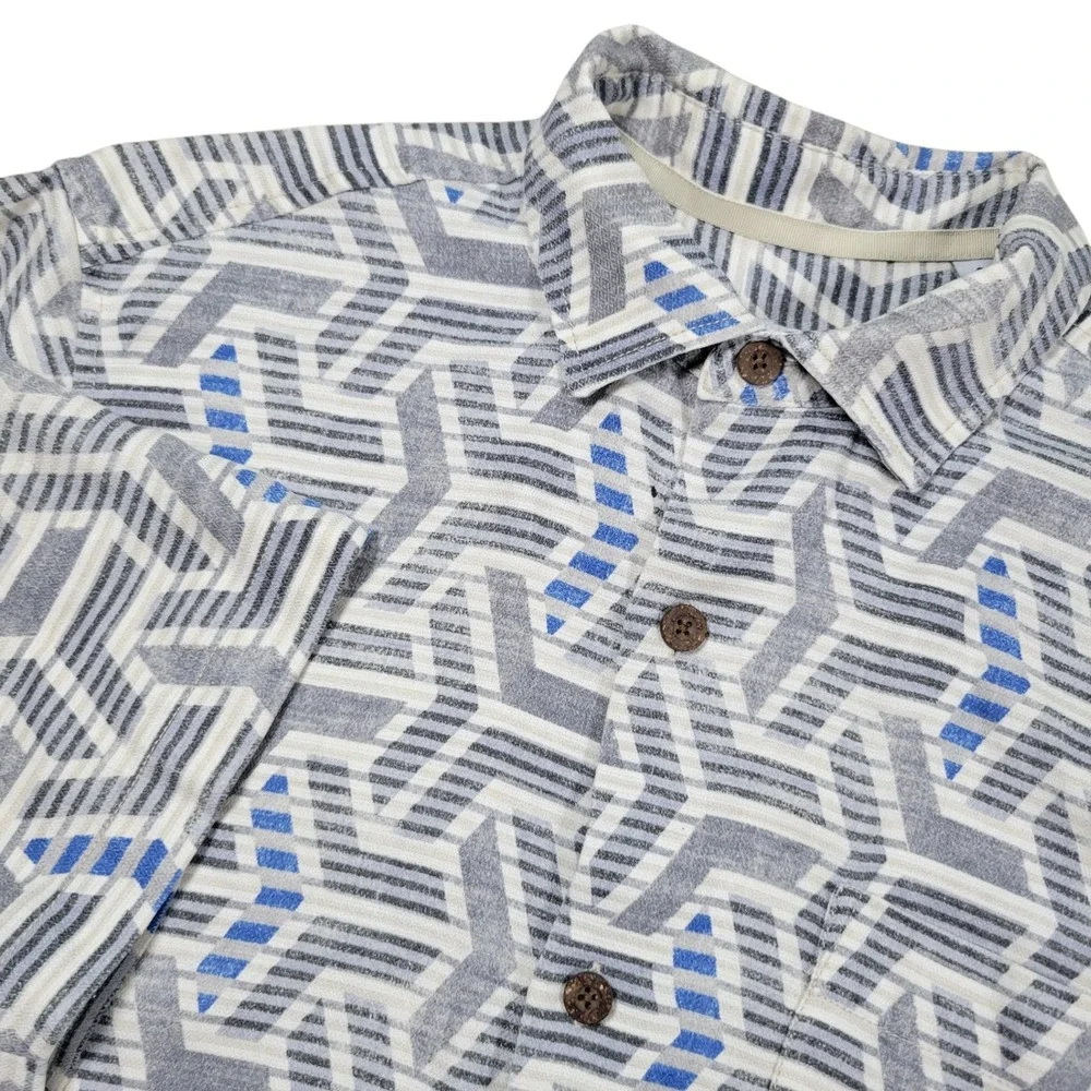 Tommy Bahama Camp Shirt Mens S Gray Geometric Silk Blend Island Zone Button Up